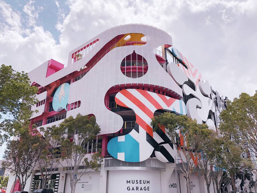 The colorful Museum Garage building in the Miami Design District